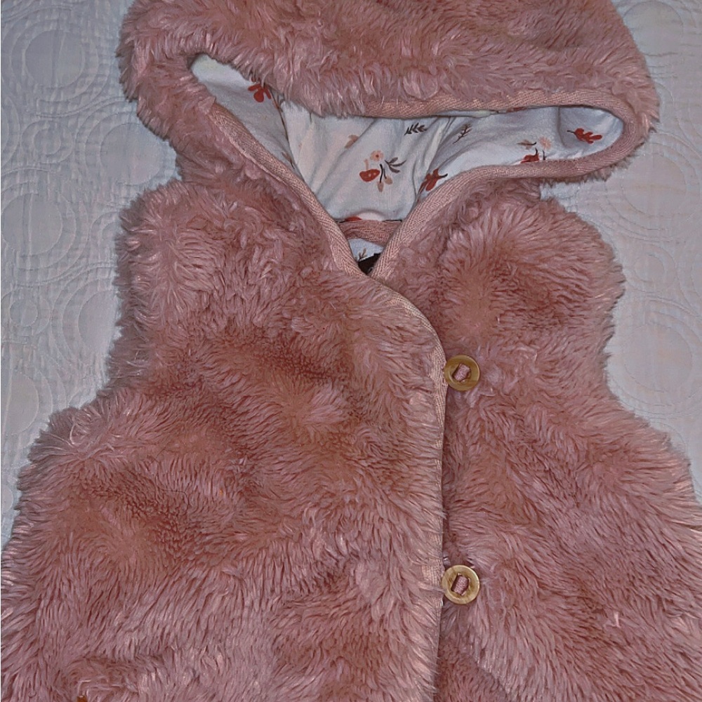 Pink Faux Fur Vest with Floral Lining